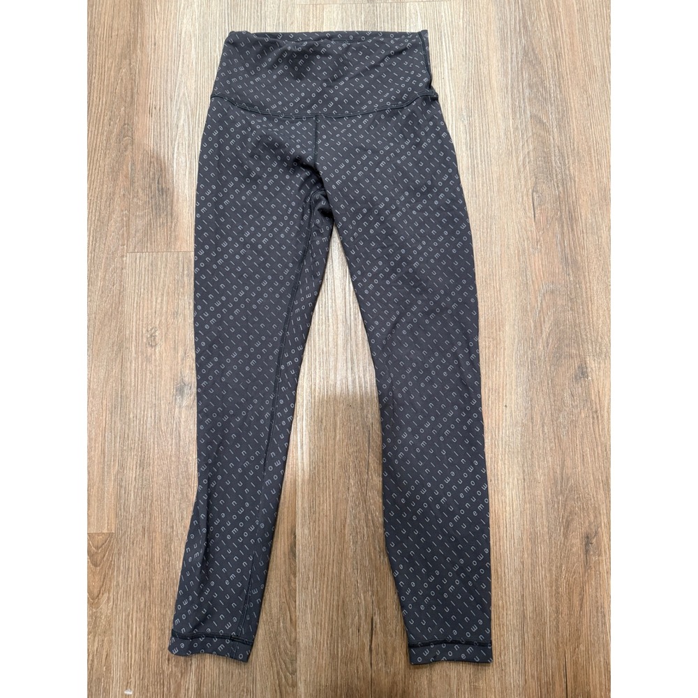 Lululemon Wunder Train High-Rise Tight 25 Logo‎ Script Black Grey Womens Size 6